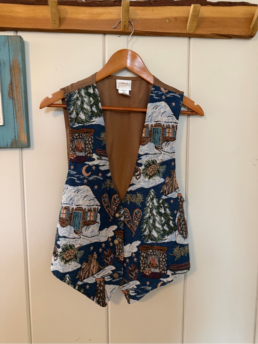 Background Blues Womens Large Tapestry Vest Southwestern Boho Made USA Vintage